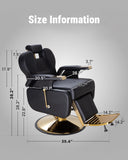 IJIALIFE Salon Chair for Hair Stylist, 550 Lbs Heavy Duty Reclining Barber Chair with High-Density Foam Cushioning, Hydraulic Styling Chair for Spa Beauty Salon Home Studio (Black & Gold)