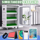 Aluminum Alloy Mobile Phone Charging Cabinet, Portable 60 Device Storage Box, Secure Lock, Silver, 22.8x10.6x31.1 inches, Office