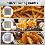 French Fry Cutter with 3 Blades, Potato Slicer French Fries Cutter, Potato Dicer Cuber Stainless Steel French Fry Press EASYROSE