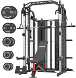 DONOW Smith Machine with Weight Stacks, Multi Function Home Gym System Training Power Cage Squat Rack Dual Cable Crossover Machine All in One