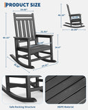 GarveeLife Poly Lumber Rocking Chair Outdoor Set of 4 with 2 Side Table - HDPE High Back Porch Rocker Chairs for Adults - All Weather Resistant Furniture for Patio - Black