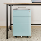 File Cabinet 3-Drawer Metal with Lock Key Sliding Drawer, White/Aqua Blue, Fully Assembled