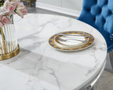 Maotifeys White Marble Dining Table for 4-6, Luxury 45" Round Faux Marble Kitchen Table for 4 Modern Circle Dining Room Tables with Diamond Silver Stainless Steel Base