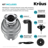 KRAUS WasteGuard High-Speed 3/4 HP Continuous Feed Ultra-Quiet Motor Garbage Disposal with Power Cord and Flange Included and Universal Mount, KWD210-75MGR