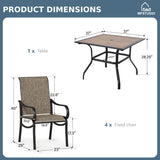 MFSTUDIO 5 PCS Patio Dining Set, 37'' Wood-Look Table & Mesh Chairs