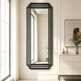DAOYIJIAJU Full Length Mirror with Geometric Metal Frame, 67"x26" Art Deco Wall Mirror, Large Rectangle Accent Mirrors for Entryway Hallway Living Room Cloakroom, Horizontal or Vertical Hanging