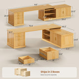 SEDETA Fluted 70.9" L Shaped Desk with Drawers and Storage Cabinet, Oak