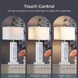 Modern Table Lamp Set of 2 Touch Control, Silver Mirror Big Diamond Crystal Bedside Lamp with USB C+A Ports, 3-Way Dimmable Mirrored Nightstand Lamps White Fabric Shade for Living Room Bedroom