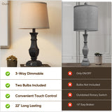 ROTTOGOON Dimmable Table Lamps Set of 2, Rustic Farmhouse Table Lamps for Living Room Bedroom, Bedside Desk Lamps for end Tables, Touch Lamps for nightstand, 9W Bulbs Included, 22", Black