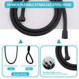 Honyi Brass Shower Slide Bar Handheld Shower Head with Hose, Bathroom Showerhead with Handle Spray, High Pressure Shower Slide Bar Height Adjustable with 59.06 Inch Stainless Steel Hose Matte Black