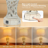 26.3’’ Dimmable Table Lamp, 3 Color Temperatures, Stepless Dimming, Hollow Out Resin Bedroom Lamps with USB Ports, Rustic Lamps Set of 2, Wash White Farmhouse Lamps for Living Room(Bulbs Included)