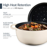 Best Choice Products Non-Stick Pot & Pan Cookware Set, Cast Iron, 2Qt Skillet W/Lid, 10" Grill Or Griddle Pan W/Press, 6Qt - Vanilla