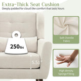 cinkehome Accent Arm Chairs for Living Room, Chenille Upholstered Mordern Armchair, Comfy Soft Padded Lounge Chair in Small Spaces, Bedroom, Pillow, Solid Wood Leg, Beige