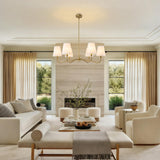 Brass Gold Chandeliers for Dining Room, 36" 6 Light Antique Modern Chandelier Light Fixture with White Fabric Shade, Classic Kitchen Pendant Lights over Table for Living Room Bedroom Entryway Foyer