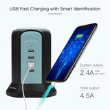 Power Strip Tower Wireless Charger, SUPERDANNY Surge Protector Tower, 10A 1080J Charger Station Black and Blue SUPERDANNY