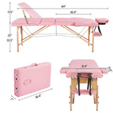 Massage Table Portable Adjustable Massage Bed Foldable Massage Therapy Table 3 Folding 84 Inch | Pink Yaheetech
