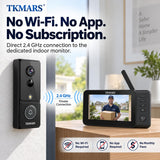 TKMARS Doorbell Camera Wireless No Subscription No WiFi Needed with PIR Motion Detection, Video Doorbell with Monitor Screen, Active Wake-Up Door Bell 170° Wide Angle for Home/Apartment/Seniors