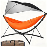 Beuiosda Black Portable Camping Hammock, 650lbs Hammock with Stand for Outside, Hammocks for Outside, Adjustable Sunshade, Storage Bag, Hammock Chair for Gardens Camping Gifts for Men