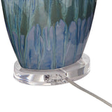 Possini Euro Design Annette 38" Tall Large Modern Coastal End Table Lamps Set of 2 Blue Drip Finish Ceramic Off-White Shade Living Room Bedroom Bedside Nightstand House Office Home (Colors May Vary)