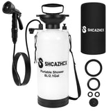 Shcazhcx Manual Portable Shower Pump, Pressurized Camping Shower No Battery, 2.1 Gallon/8L High Pressure Outdoor Shower for Beach, Surf, Camping, Hiking with Insulated Sleeve, White