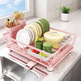 Dish Drying Rack - Space Saving Dish Rack - Dish Racks for Kitchen Counter with Drainboard,Rustproof Dish Drainer with Removable Utensil Holder, Pink