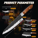 Huusk Butcher Knife Set - Hand Forged Meat Cleaver & Boning Viking Knives & Chef Utility Knives, Japanese Chef Knife Set with Bag for Camping, BBQ, Christmas Gifts for Men Women