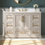 DELUXE LIVING 48 Inch Bathroom Vanity with Sink Combo, Solid Wood Frame with Stone Top & Backsplash, Fully-Assembled with Soft-Closing Doors & 7 Drawers, Greige