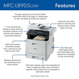 Brother MFC‐L8905CDW Business Color Laser All‐in‐One Printer, 7” Touchscreen Display, Duplex Print/Scan, Wireless, White