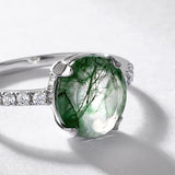 Oseew Natural Moss Agate Ring for Women 10K/14K/18K Solid Gold/Sterling Silve Oval Cut Green Moss Agate with Lab Diamond Engagement Ring Personalized Rose Gold Wedding Promise Ring