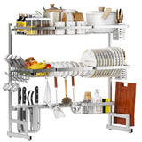 PUSDON Over Sink Dish Drying Rack Stainless Steel, Adjustable Large Dish Drainer for Storage Kitchen Organization Silver 3 Tier - Standard(34"-46")