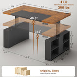 Executive Height Adjustable Desk with Power Outlets, Large Computer Office Desk
