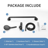 BRIGHT SHOWERS Stainless Steel Slide Bar Grab Rail Set Ada Compliant, 5-Spray Handshower with Slide Bar Kit – Includes Handheld Shower Head and 69-Inch Hose, Matte Black