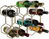 Buruis Countertop Wine Rack, 14-Bottle Modern Freestanding Metal Holder for Red and White Wine, Tabletop, Kitchen, Bar, and Cabinet Storage (Gold)