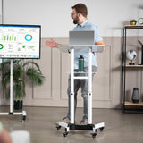 Mobile 24 x 16 inch Lectern Podium, Height Adjustable Steel Rolling Laptop Cart on Wheels
