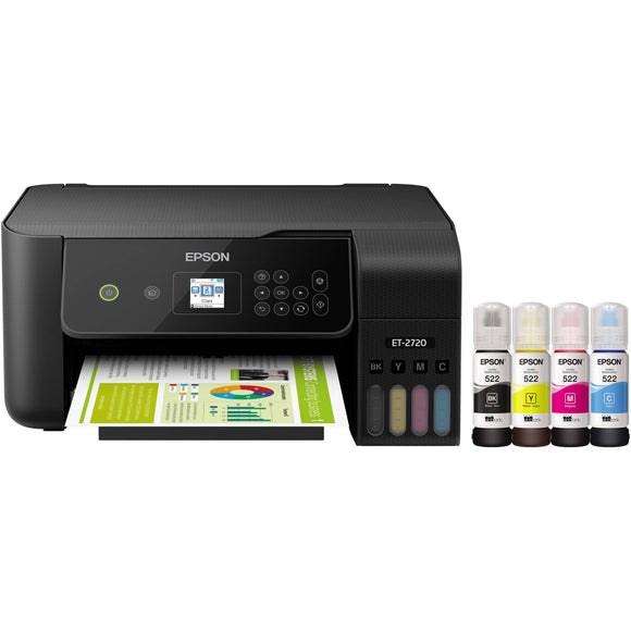 Epson EcoTank ET-2720 All-in-One Wireless Color Inkjet Printer, Black - Print Scan Copy - 10.5 ppm
