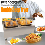 Perossia Dual Tank Deep Fryer 20L(21.1Qt) 3500 W Fast Heating, with Basket and Lid, 304SS Electric Large Deep Fryer
