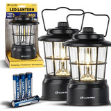 LUXPRO Retro LED Lantern - Battery-Powered Emergency Lantern - Water Resistant - Bright LED Lamp for Indoor & Outdoor Use - Use for Tents, Hiking or Hurricane Prep (Black, Pack of 2)