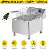 11L Commercial Electric Deep Fryer, 304 Stainless Steel Inner Tank with Adjustable Long Feet, Countertop Fryer with Basket & Temperature Control, Double Overheat Protection for Restaurant, Food Truck,