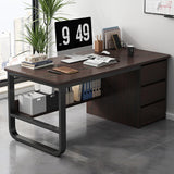 Modern Walnut Desk with 3 Drawers Industrial Home Office Writing Table PC Computer Workstation with Cable Management 39x20x29in Study Furniture