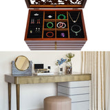 Apexonix Wood Jewelry Box 6-Tier Large Jewelry Organizer Cabinet with 5 Drawers Women Girls Storage Display Case for Necklace Rings Earrings Accessories, with Mirror and Lock (Without Mirror-brown)