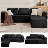 Furnify 106" Cloud Sectional Couch, Left/Right Facing Convertible Sofa with Deep Seat, L-Shape Modular Upholstered Foam Couch for Living Room Bedroom, No Assembly Required (Corduroy Fabric, Black)