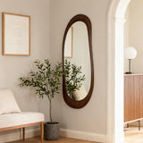 WallBeyond Asymmetrical Full Length Wooden Mirror, 22.5" x 63" Irregular Solid Wood Wall Mirror, Boho Decor for Bedroom Living Room Entryway, Mid-Century Modern, Dark Walnut