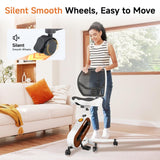 HitGo Office Exercise Bike Desk Chair,330 lbs Heavy Duty Under Desk Bike with 9-Level Height Adjustable Seat 24.4"-33.8",8-Level Resistance & Rolling Wheels,Quiet Fitness Chair for Home Office,White