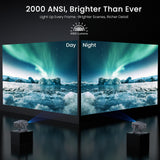 2000 ANSI Official Licensed Google TV Outdoor Projector 4K Decoding, Smart Projector with Wifi and Bluetooth, Auto Focus, Dolby Sound, Built-in Apps, HAPPRUN Indoor Home Theater with 270° Stand