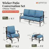 MIXPATIO 5-Piece Wrought Iron Patio Conversation Set, Rocking Chairs