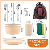 LemonRoad 32 Pcs/4 Sets Camping Dinnerwares, 4 Person Camping Mess Kit with Plastic Plates Bowls Cups and Stainless Steel Cutlery Set for Family Rv Hiking Picnic Outdoor