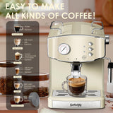 gapalilo Retro-Style 20 Bar Espresso Machine with Milk Frother, ESE Pod Compatible Coffee Maker with Pressure Gauge, 54 oz PP Removable Water Tank for Home Barista (Beige)