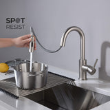 KIBI Pull Down Kitchen Faucet with Single Handle | Solid Brass High Arc Spout | Kitchen Sink Faucet with Pull Down Sprayer | Easy Clean | Brushed Nickel, KKF2011