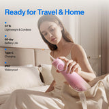 usmile C30 Cordless Water Flosser, 300ml Large Tank, 5 Pressure Levels Deep Clean, S-Shaped Nozzles for Braces & Sensitive Gums, USB-C Rechargeable, IPX7 Waterproof, Portable Travel & Home Use(Pink)