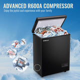 DEMULLER 63L Mini Deep Freezer with Electronic Temperature Control Panel Small Chest Freezers with Two Baskets Black (-12℉ to 50℉) Ideal for Kitchen Dorm Apartment